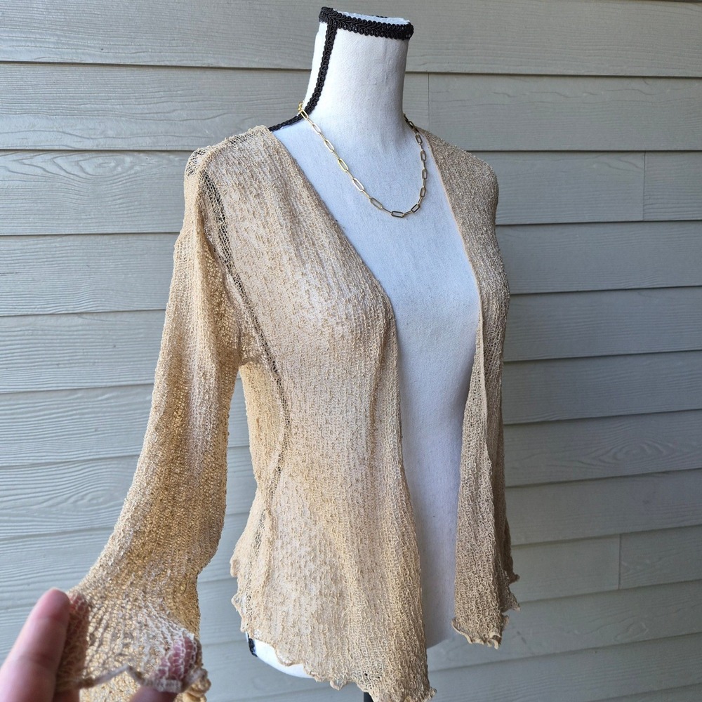 Cream Cardigan Womens One Size Fairycore Boho Mesh Sheer Granola Fisherman Layer